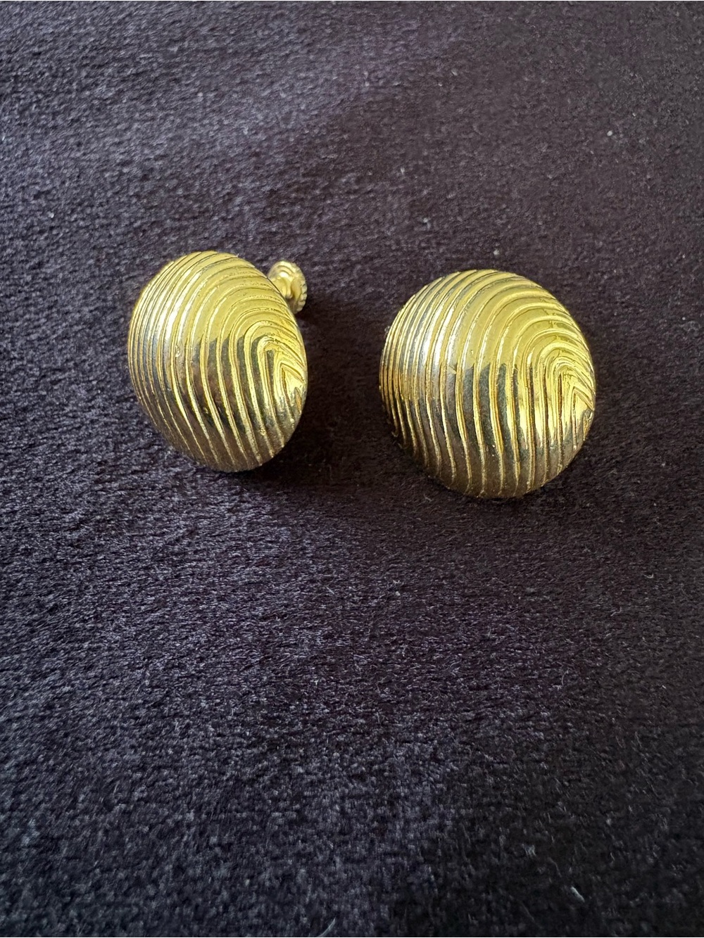 Vintage Goldette Brand Gold Textured Dome Clip-On Adjustable Screwback Earrings